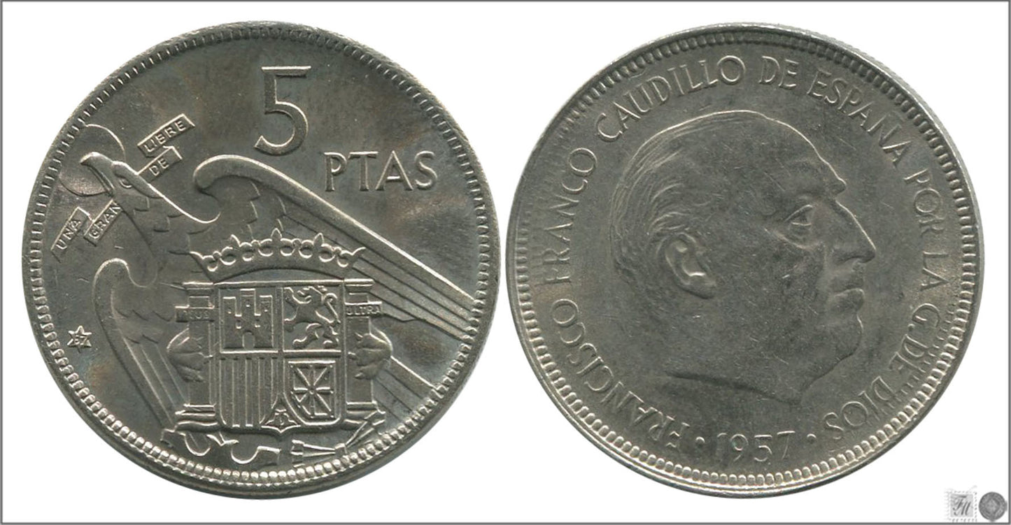 España - 1967 - Franco - Nº 00316 - EBC / XF - 5 pesetas 1957 (67)