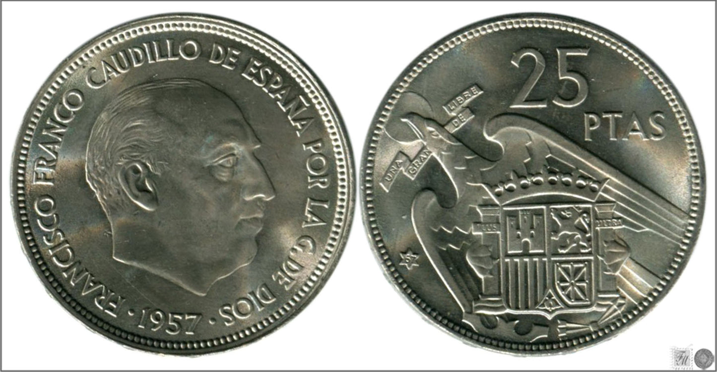 España - 1967 - Franco - Nº 00331 - S/C / UNC - 25 pesetas 1957 (67) / preciosa