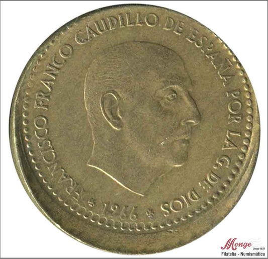 España - 1968 - Franco - Nº 00289d - MBC / VF - 1 peseta 1966 (68) / Muy Desplazada