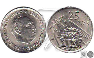 España - 1969 - Franco - Nº 00333 - S/C / UNC - 25 pta 1957 (69)