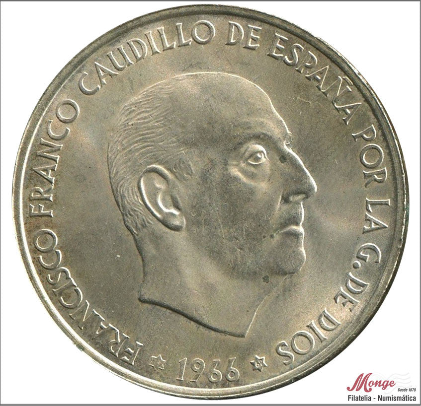 España - 1969 - Franco - Nº 00355 - MBC / VF - 100 pesetas 1966 (*18*69) recto trucada - 19 gr. plata