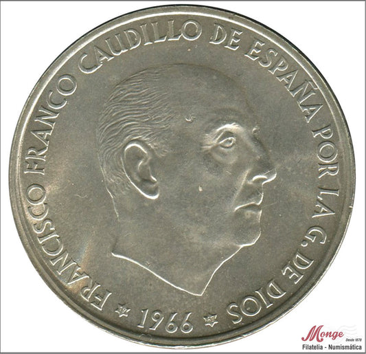 España - 1969 - Franco - Nº 00355a - S/C- aUNC - 100 pesetas 1966 (*18*69) AG palo curvo