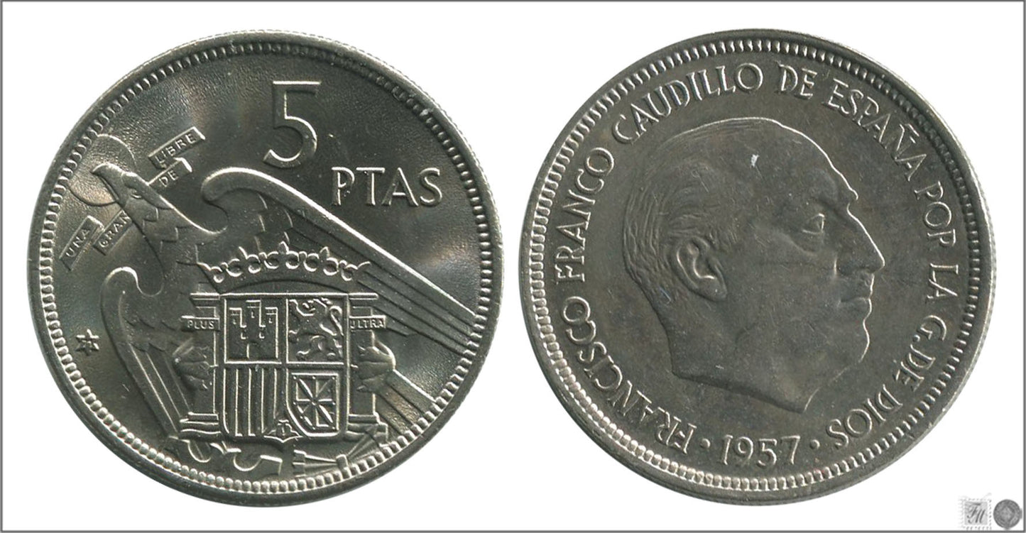 España - 1971 - Franco - Nº 00320 - EBC / XF - 5 pesetas 1957 (71)