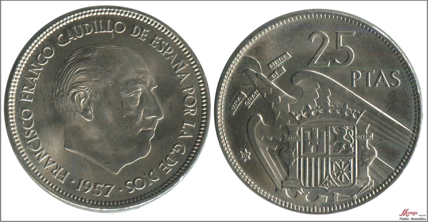 España - 1972 - Franco - Nº 00336 - EBC / XF - 25 pesetas 1957 (72)