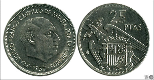 España - 1972 - Franco - Nº 00336 - S/C- aUNC - 25 pesetas 1957 (72)