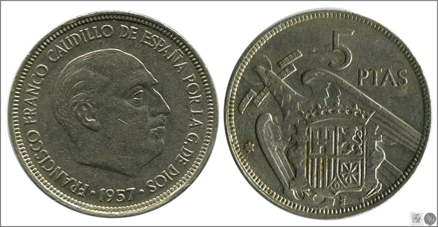 España - 1973 - Franco - Nº 00322 - EBC / XF - 5 pesetas 1957 (73)