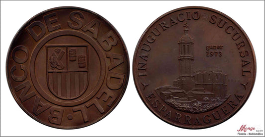 España - 1973 - Medalla - Nº CRU1935 - EBC+ / XF+ - Sucursal Banco Sabadell - Esparraguera/ cobre / 65 mm