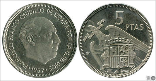 España - 1975 - Franco - Nº 00324 - PROOF - 5 pesetas 1957 (75)