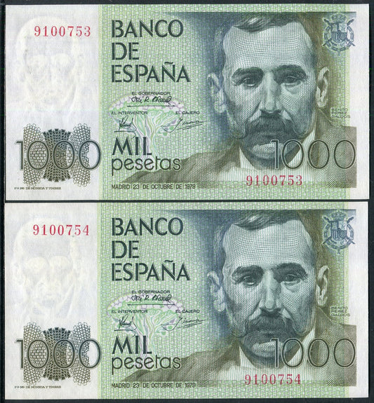 España - 1979 - Billetes Juan Carlos I - Nº 00523-PA - SC/UNC - 1000 pesetas 1979 sin serie pareja correlativa