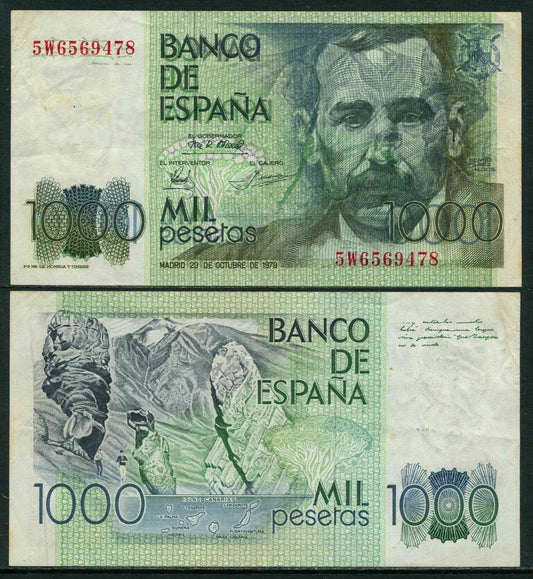 España - 1979 - Billetes Juan Carlos I - Nº 00524V - Muy buena conserv. mas - MBC+/VF+ - 1000 pesetas 1979 / Impresion rectovers