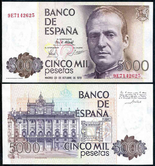 España - 1979 - Billetes Juan Carlos I - Nº 00528-9E - SC/UNC - 5000 pesetas 1979 serie 9 E