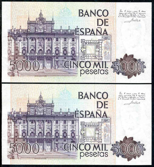 España - 1979 - Billetes Juan Carlos I - Nº 00528-PA - SC/UNC - 5000 pesetas 1979 pareja serie 2Q