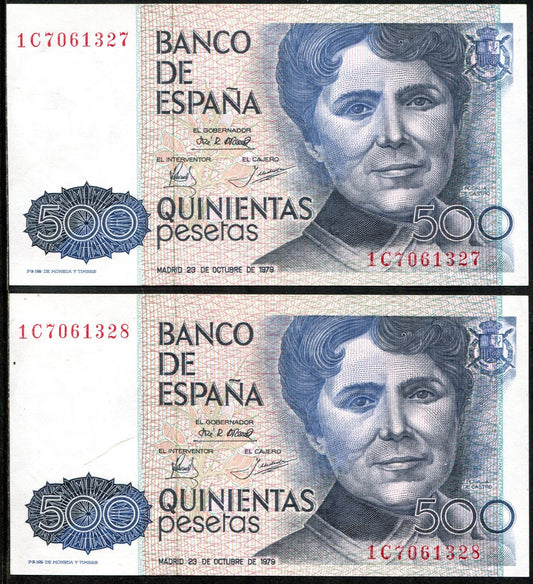 España - 1979 - Billetes Juan Carlos I - Nº 00530-PA - SC/UNC - 500 pesetas 1979 pareja - con serie