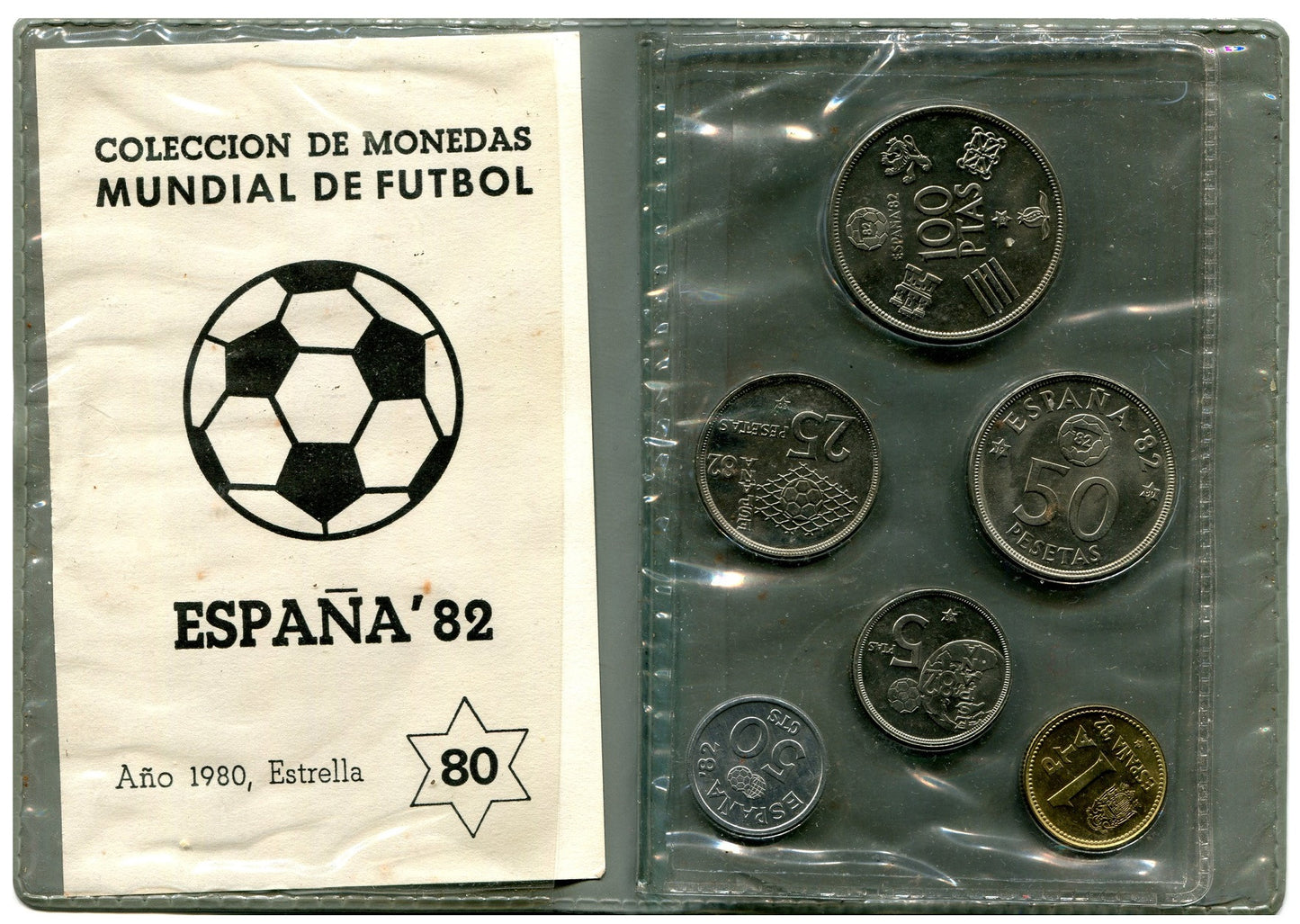 España - 1980 - Juan Carlos I Años - Nº 1980F - S/C / UNC - Año 1980 mundial ptas.6 monedas en cartera