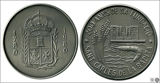 España - 1980 - Medalla - FDC / MS - Bicentenario Fundacion Sant Carles de la Rapita 1780-1980 / 25 gr. plata