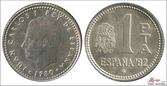 España - 1981 - Juan Carlos I - Nº 00386ag - S/C / UNC - 1 peseta 80 (*81) Mundial en plata / 4,50 gr. / Muy Rara