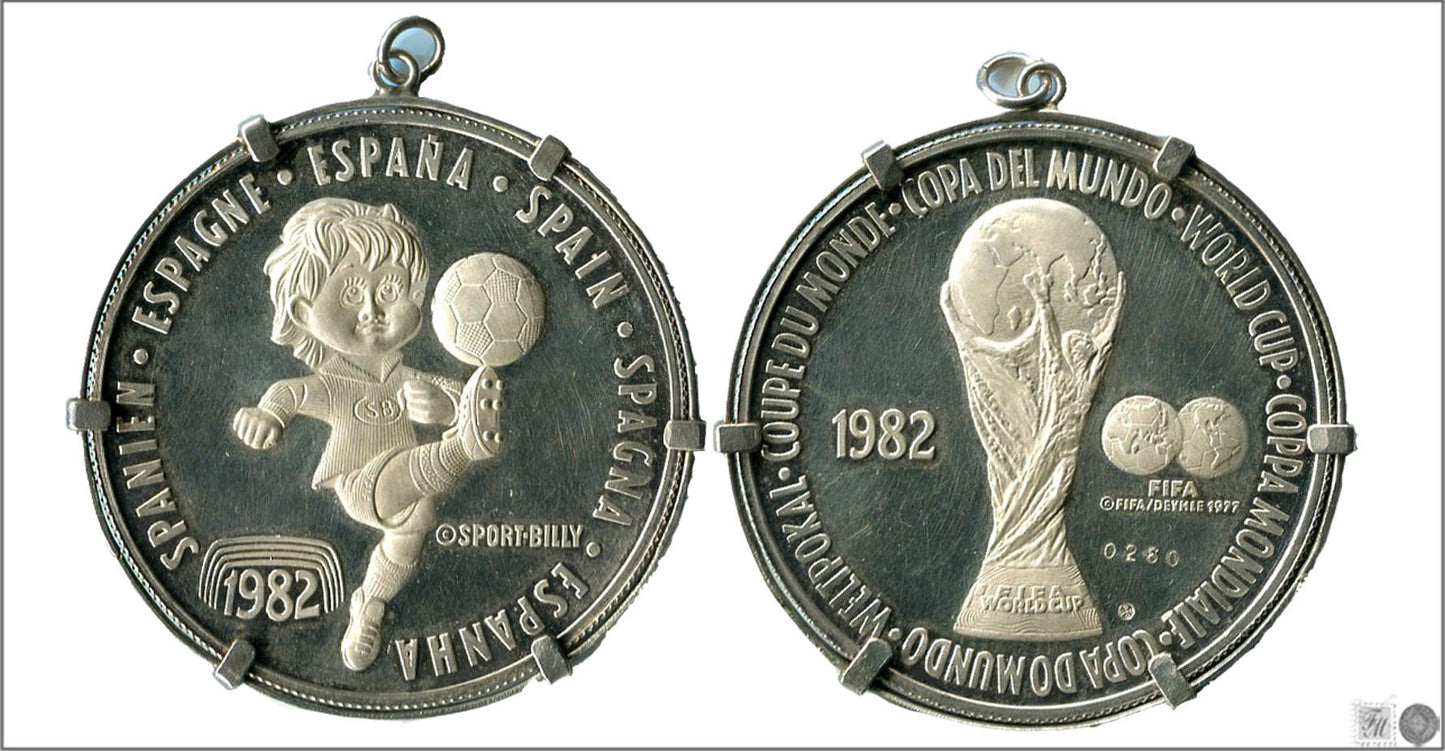 España - 1982 - Medalla - PROOF - Mundial Futbol 1982 / Copa / total 27,20 gr. plata / Con colgante