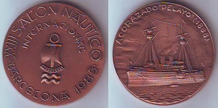 España - 1985 - Medalla - FDC / MS - Salon Nautico 1985 / Acorazado Pelayo 1888 / Bronce