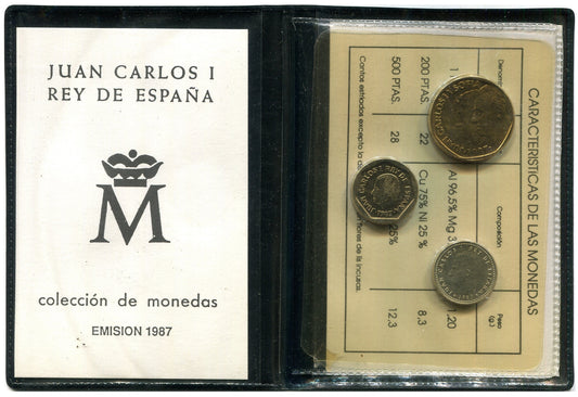 España - 1987 - Juan Carlos I Años - Nº 1987 - S/C / UNC - Año 1987 ptas.3 monedas