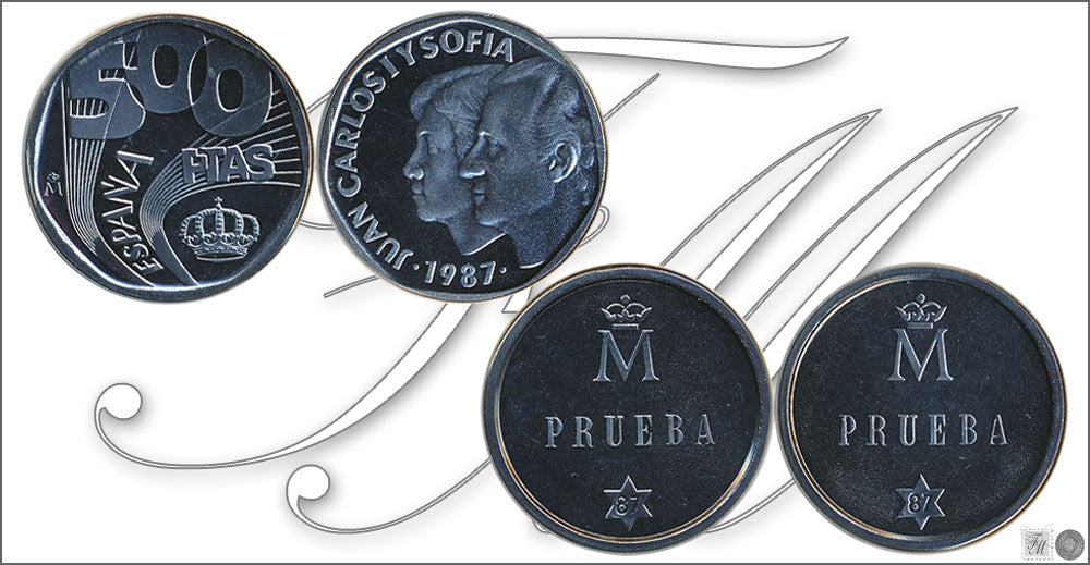 España - 1987 - Juan Carlos I - Nº 00543b - PROOF - 500 ptas 1987 / Pruebas en Acero (2 MONEDAS)