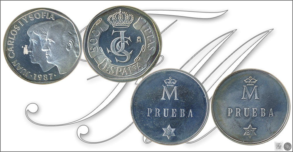 España - 1987 - Juan Carlos I - Nº 00543c - PROOF - 500 ptas 1987 / 2 Pruebas en plata / 25 gr. plata