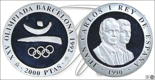 España - 1990 - Conmemorativas FNMT - Nº 00667 - PROOF - 2000 ptas. 1990 Emblema / Olimpiada Barcelona 92 / 27 gr. plata / En es