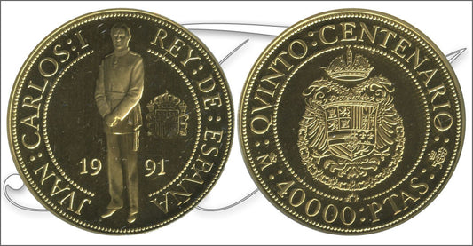 España - 1991 - Conmemorativas FNMT - Nº 00654 - PROOF - 40000 ptas V centenario - 3ª serie / Doble Aguila Imperial / 13,5 gr. O