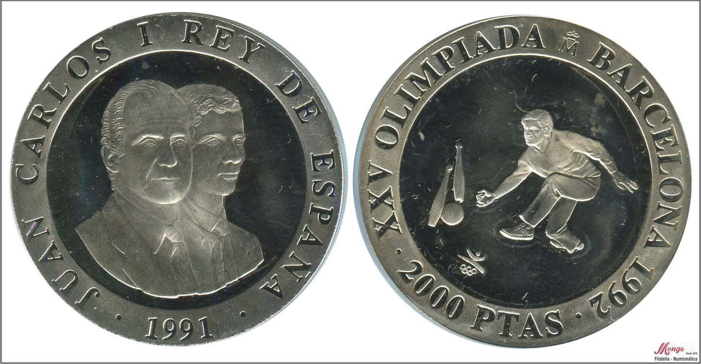 España - 1991 - Conmemorativas FNMT - Nº 00680 - PROOF - 2000 ptas. 1991 Bolos / 27 gr. plata / Barcelona 92 / 3ªserie