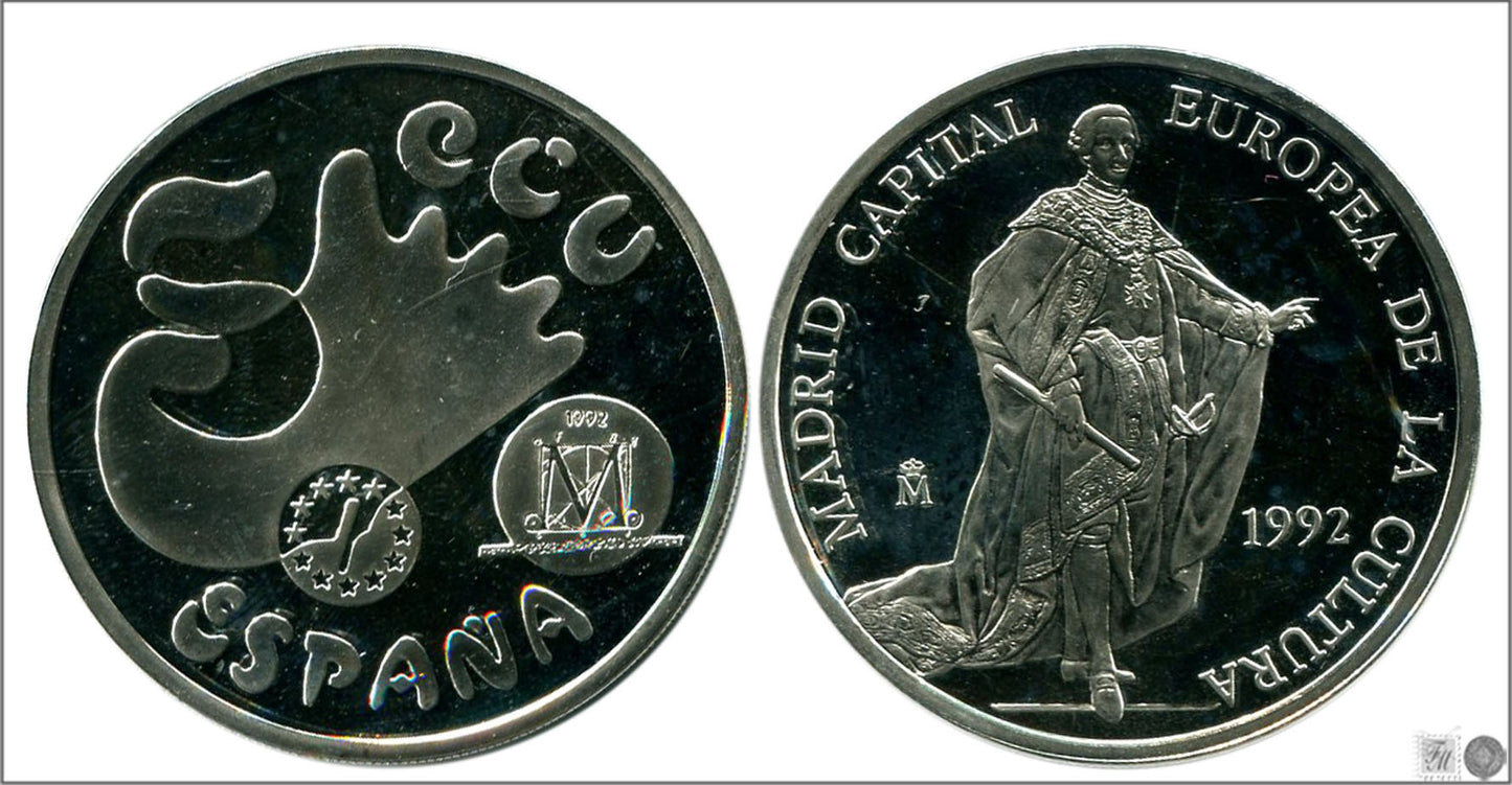 España - 1992 - Conmemorativas FNMT - Nº 00612 - PROOF - 5 Ecu 1992 / Madrid Capital Europea / 33,62 gr. plata