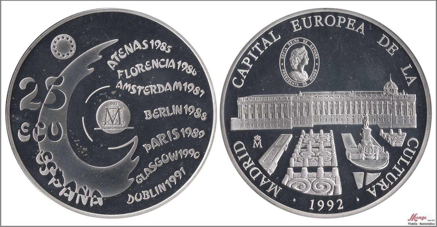 España - 1992 - Conmemorativas FNMT - Nº 00613 - PROOF - 25 Ecu 1992 / 168,75 gr. plata / En Capsula