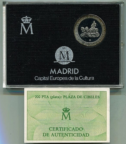 España - 1992 - Juan Carlos I Carteras - Nº 0572 - PROOF - Año 1992 200 ptas. Madrid capital europea Plata. / en estuche