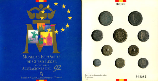 España - 1992 - Juan Carlos I Carteras - Nº 0573 - FDC / MS - Año 1992 10 monedas