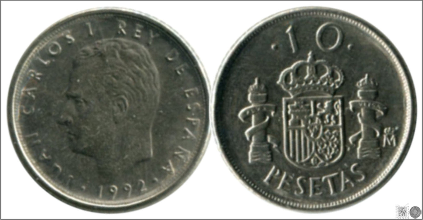 España - 1992 - Juan Carlos I - Nº 00457 - S/C / UNC - 10 ptas 1992 / Variante de cuño en "10"