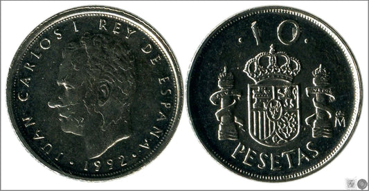 España - 1992 - Juan Carlos I - Nº 00457b - S/C / UNC - 10 ptas 1992 / Raya en el 0 del 10