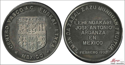 España - 1992 - Medalla - Nº N-1992-04 - S/C-/aUNC - Euzkadi / Visita Lendakari Ardanza a Mexico - Febrero 1992 / 30,70 gr. Plat