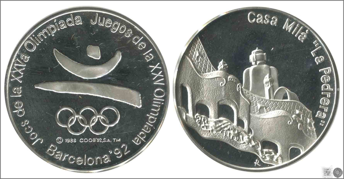 España - 1992 - Medalla - PROOF - Casa Mila-La Pedrera / Olimpiada Barcelona 92 / 24,50 gr. plata / En estuche / Oficial