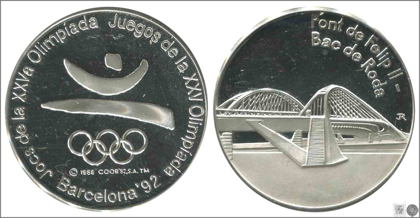 España - 1992 - Medalla - PROOF - Puente de Felipe II / Olimpiada Barcelona 92 / 24,50 gr. plata / En estuche / Oficial