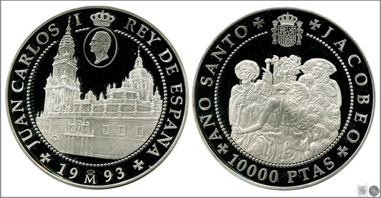 España - 1993 - Conmemorativas FNMT - Nº 00694 - PROOF - 10000 Ptas 1993 / Año Santo Jacobeo / 168,73 gr. plata - en Capsula