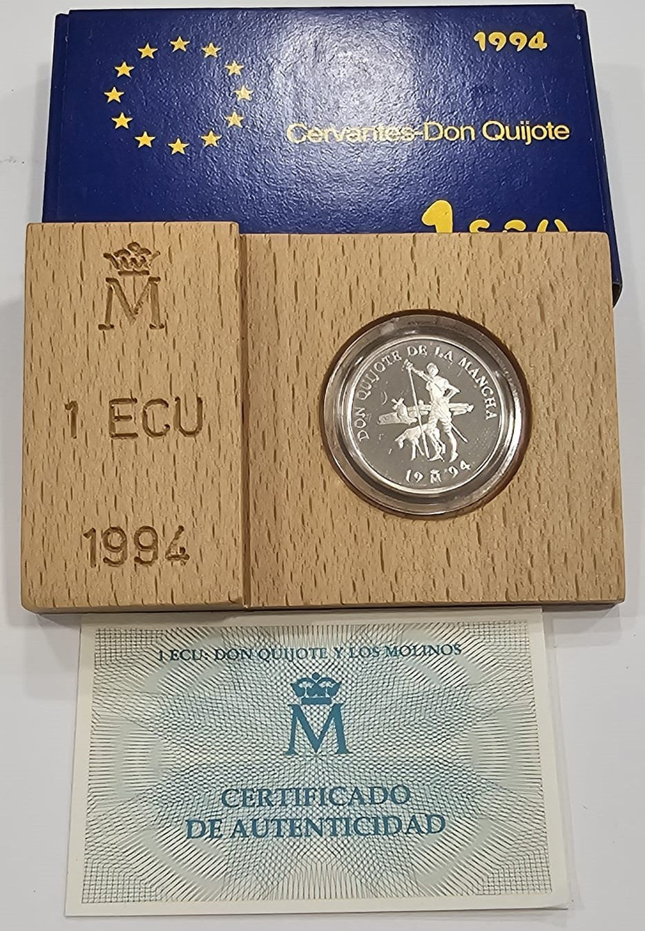 España - 1994 - Conmemorativas FNMT - Nº 00617 - PROOF - 1 Ecu - 1994 Cervantes / En estuche