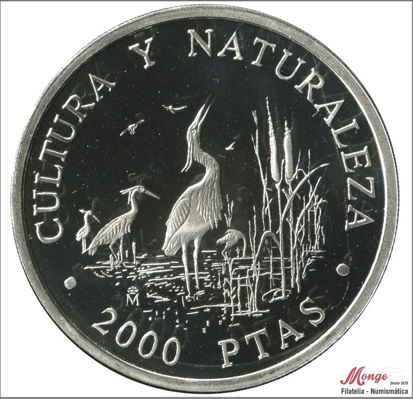 España - 1994 - Conmemorativas FNMT - Nº 00704 - PROOF - 2000 ptas. Cultura/Naturaleza 1994 - Garzas Imperiales / 27 gr. plata