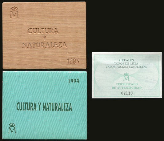 España - 1994 - Conmemorativas FNMT - Nº 00705 - PROOF - 2000 ptas. Cultura-Naturaleza 1994 - Toros de Lidia / En estuche