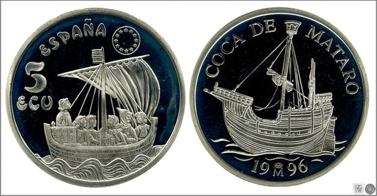 España - 1996 - Conmemorativas FNMT - Nº 00626 - PROOF - 5 Ecu - 1996 Marina II Coca Mataró / 33,62 gr. plata