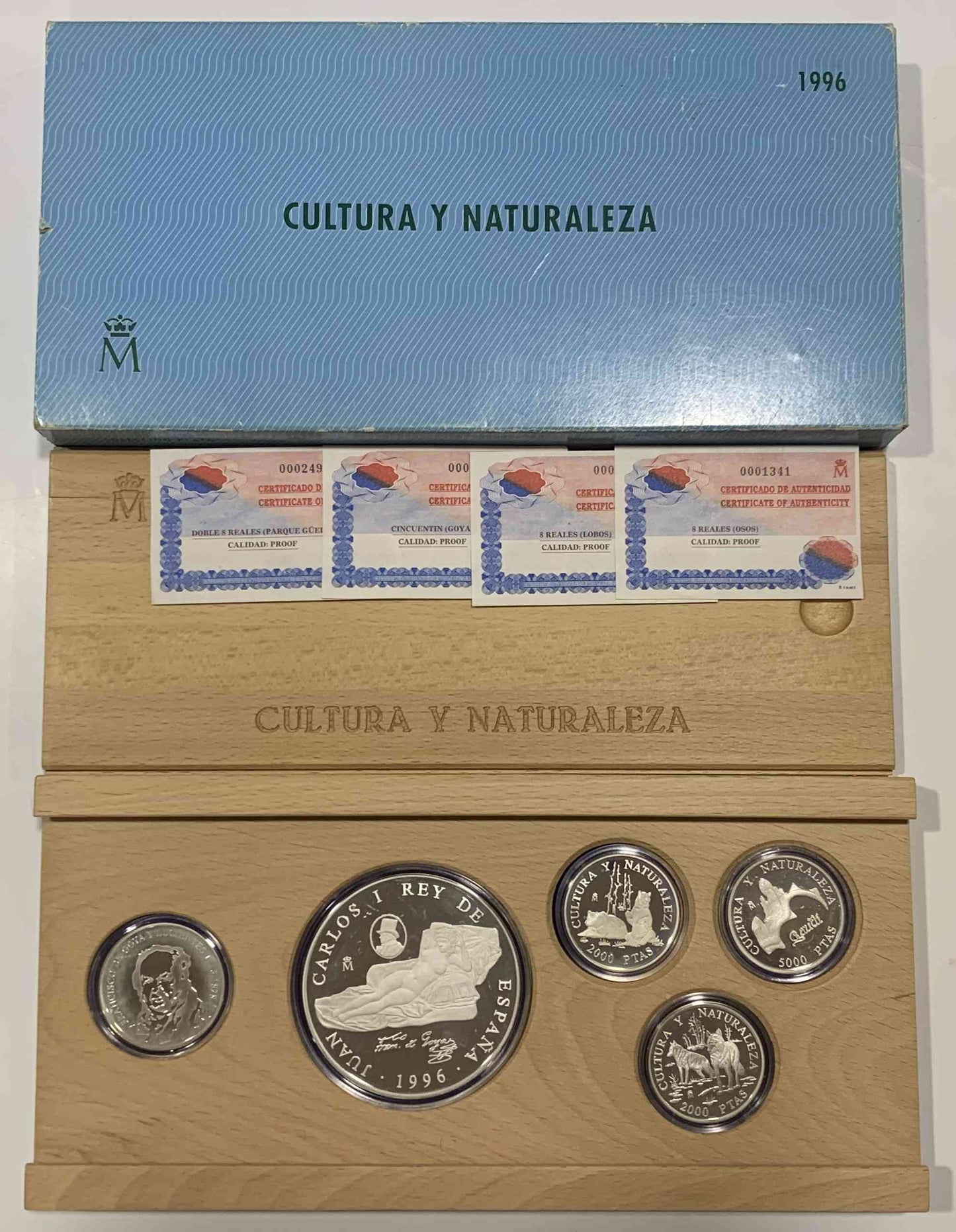 España - 1996 - Conmemorativas FNMT - Nº 00712/15 - PROOF - Cultura y Naturaleza 1996 (4 monedas y una medalla) plata en Estuche