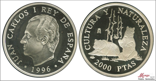 España - 1996 - Conmemorativas FNMT - Nº 00712 - PROOF - 2000 ptas 1996 / Cultura-Naturaleza / Osos / 27 gr. Plata