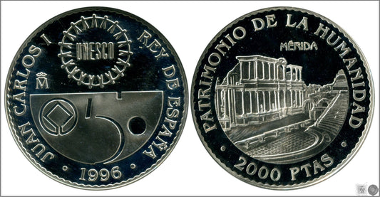 España - 1996 - Conmemorativas FNMT - Nº 00722 - PROOF - Patrimonio / Unesco ´96 / Madrid - Merida / En estuche