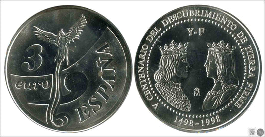 España - 1998 - Conmemorativas FNMT - PROOF - 3 € 1998 / Desc.Tierra Firme / En estuche / 20 gr. plata