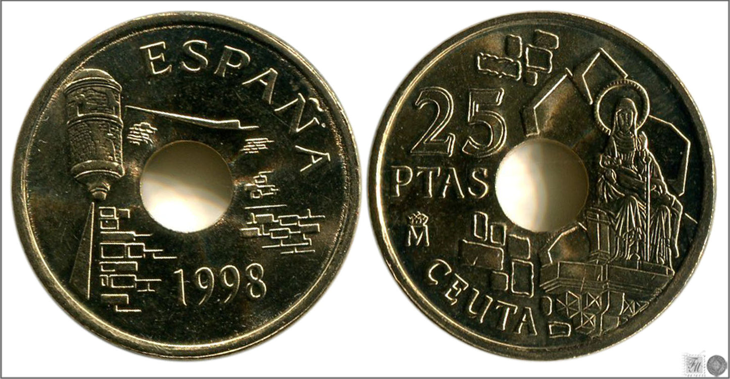 España - 1998 - Juan Carlos I - Nº 00482 - S/C / UNC - 25 ptas 1998 Ceuta