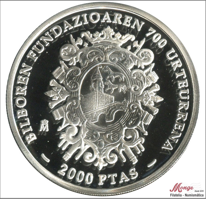 España - 2000 - Conmemorativas FNMT - Nº 00602 - PROOF - 2000 ptas año 2000 / Villa Bilbao / 27 gr. plata - En capsula