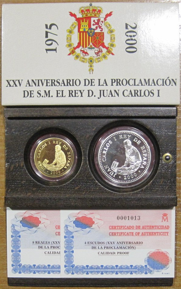 España - 2000 - Conmemorativas FNMT - Nº 00748/49 - PROOF - 2000 ptas. plata y 40000 ptas. oro Año 2000/ XXV A. Procla. Juan Car