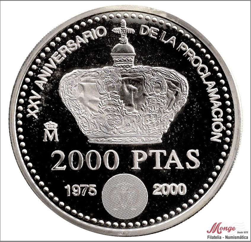 España - 2000 - Conmemorativas FNMT - Nº 00748 - PROOF - 2000 ptas. XXV A.Proclamación Juan Carlos I / 27 gr. Plata en capsula